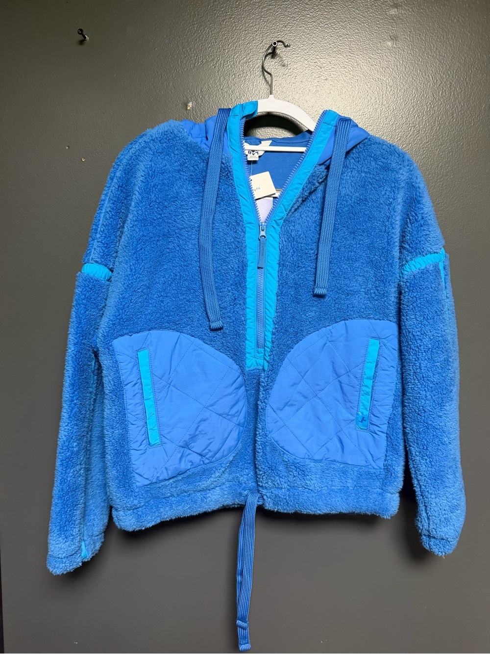 NWT JoyLab Contrast High-Pile Half-Zip Teddy Fleece Jacket - XS Super Sonic Blue